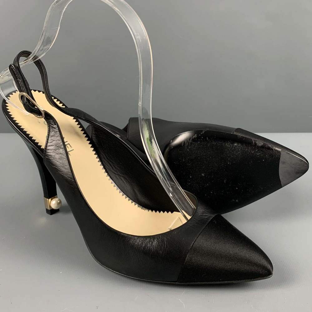 CHANEL Black Leather Slingback Pumps - Picture 6 of 10
